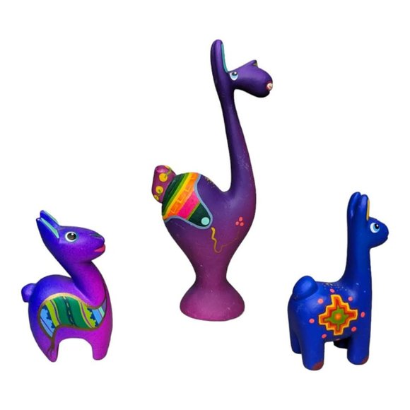 Colorful Bolivia Hand Painted Lightweight Wood Primitive Animals Group of 3 - Picture 3 of 12